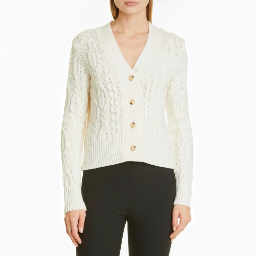 NEW VINCE Triple Braid Cable Wool Cashmere Cardigan Off White Size Small NWT